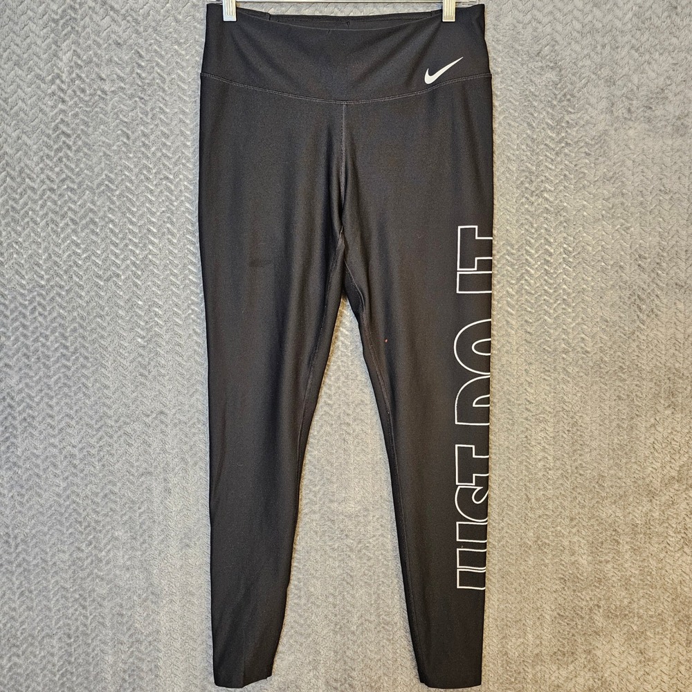 Nike Dri-FIT Womens Leggings Black Just Do It Graphic Athletic Tights Size M